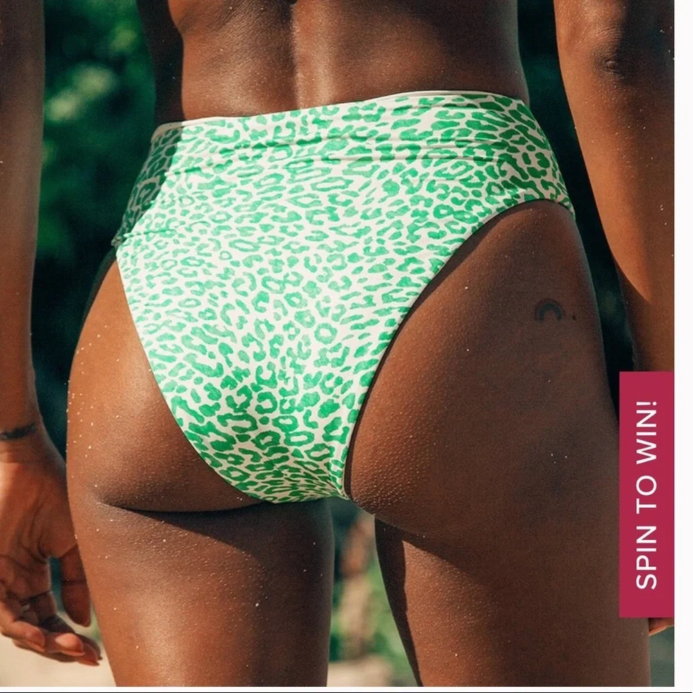 Frankie's Bikinis Green and White Leopard Print Bandeau Bikini